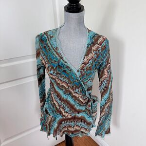 Y2K Abstract Lace Detail Wrap Blouse Crinkled Texture Fairy Feminine Whimsigoth
